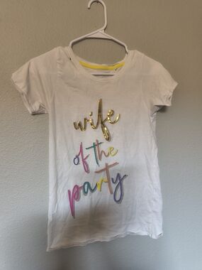 Miss To Mrs White Womens "Wife of the Party" Graphic Tee